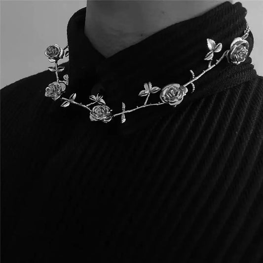 Gothic Rose Flower Thorns Choker – Elegant Punk Hip Hop Jewelry for Women & Girls