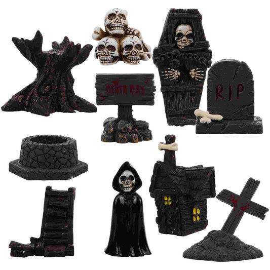 10 Pcs Mini Tombstone Figurines – Halloween Desktop & Haunted House Decorations
