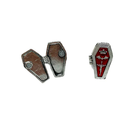 Retro Punk Vampire Coffin Ring – Gothic Cross Bat Design with Red Gem